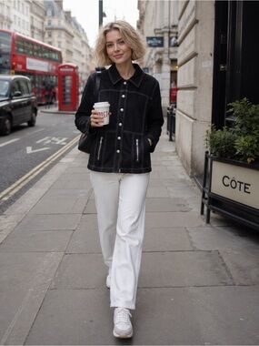Bellissima Light Black Jacket with White Contrast Stitching size M.